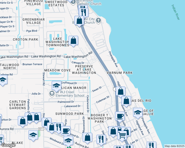 map of restaurants, bars, coffee shops, grocery stores, and more near 2300 Avocado Avenue in Melbourne