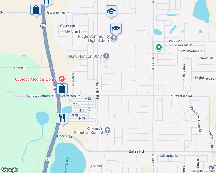 map of restaurants, bars, coffee shops, grocery stores, and more near 406 Pentas Lane in Haines City