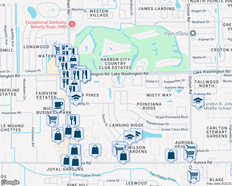 map of restaurants, bars, coffee shops, grocery stores, and more near 2460 Wolf Creek Drive in Melbourne