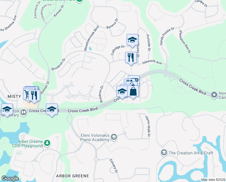 map of restaurants, bars, coffee shops, grocery stores, and more near 10417 Blackmore Drive in Tampa