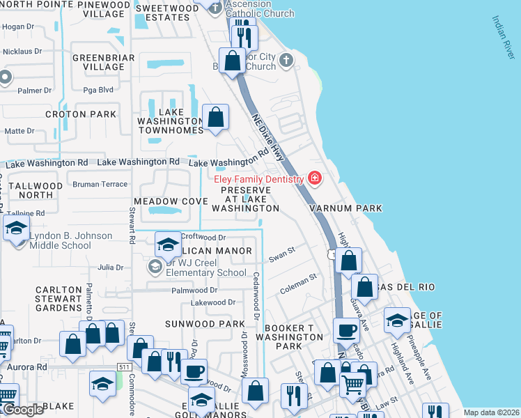 map of restaurants, bars, coffee shops, grocery stores, and more near 2300 Avocado Avenue in Melbourne