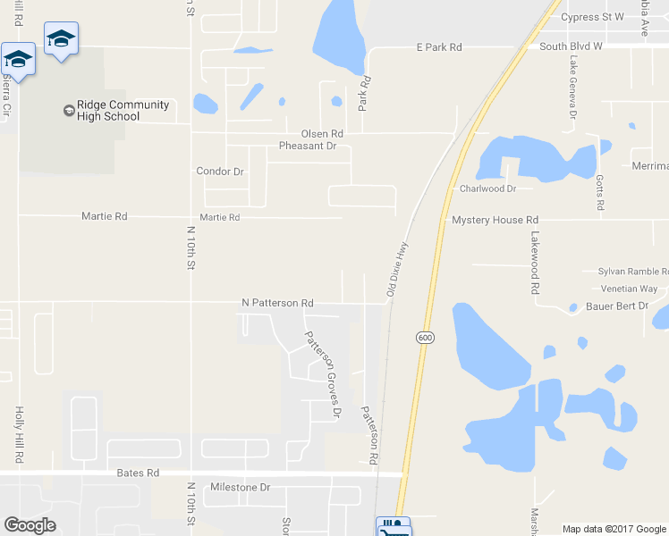 map of restaurants, bars, coffee shops, grocery stores, and more near 3672 Carter Road in Haines City