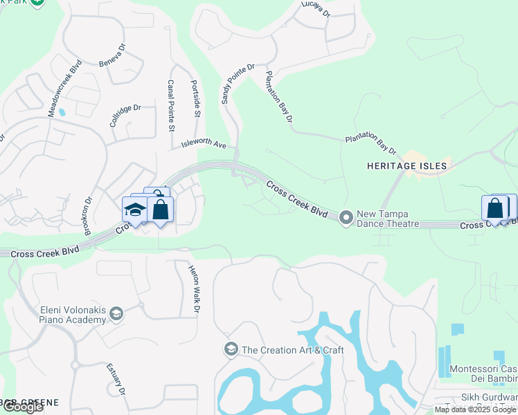 map of restaurants, bars, coffee shops, grocery stores, and more near 10610 Great Falls Lane in Tampa