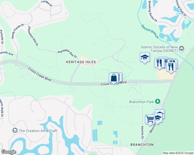 map of restaurants, bars, coffee shops, grocery stores, and more near 18117 Palm Beach Drive in Tampa