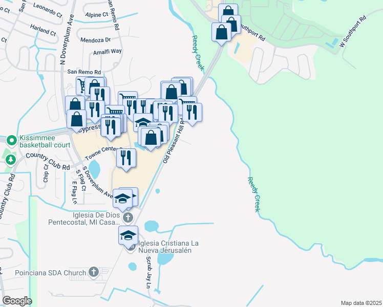 map of restaurants, bars, coffee shops, grocery stores, and more near 4595 Old Pleasant Hill Road in Poinciana