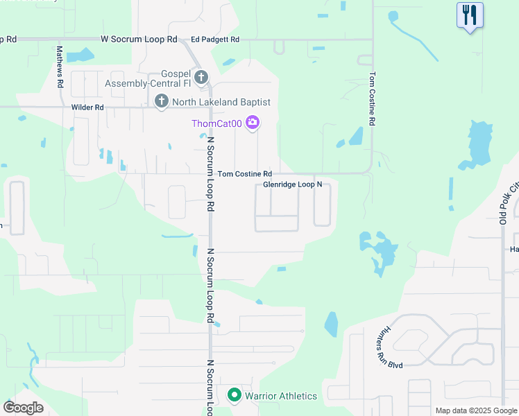map of restaurants, bars, coffee shops, grocery stores, and more near 7950 Glenridge Loop East in Lakeland