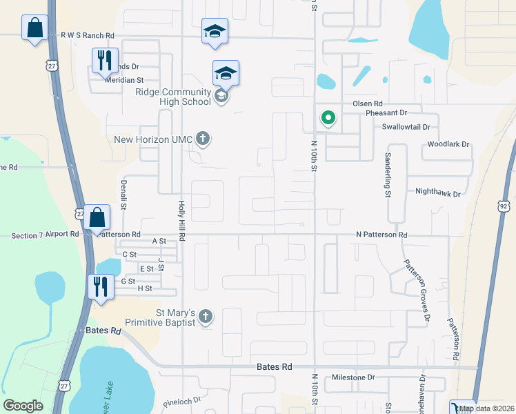 map of restaurants, bars, coffee shops, grocery stores, and more near 653 Persian Drive in Haines City