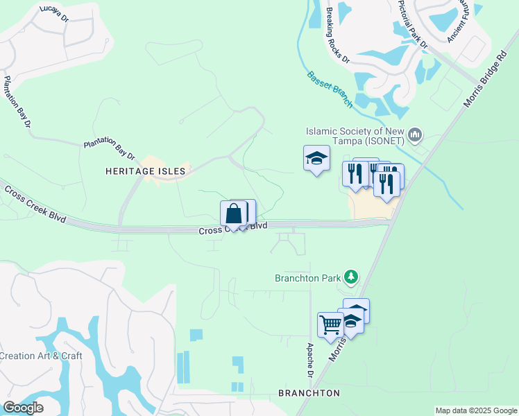 map of restaurants, bars, coffee shops, grocery stores, and more near 18102 Nassau Point Drive in Tampa