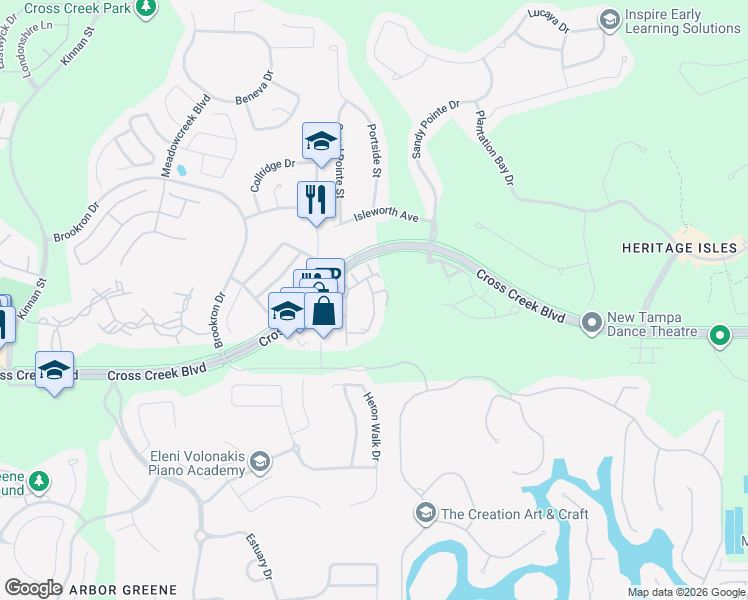 map of restaurants, bars, coffee shops, grocery stores, and more near 10400 Villa View Circle in Tampa