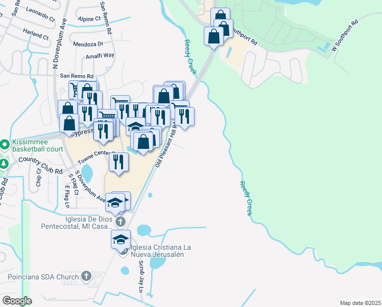 map of restaurants, bars, coffee shops, grocery stores, and more near 4595 Old Pleasant Hill Road in Poinciana