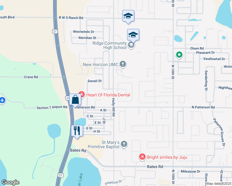 map of restaurants, bars, coffee shops, grocery stores, and more near 1307 Lassen Street in Haines City