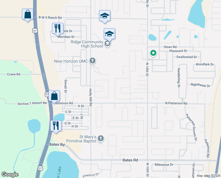 map of restaurants, bars, coffee shops, grocery stores, and more near 406 Pentas Lane in Haines City