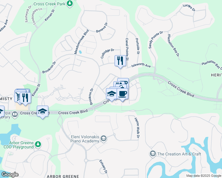 map of restaurants, bars, coffee shops, grocery stores, and more near 10444 Blackmore Drive in Tampa