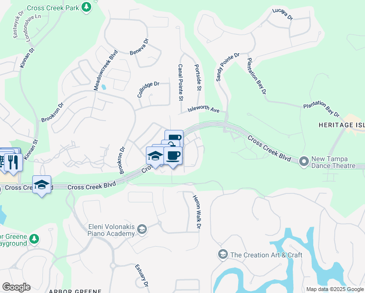 map of restaurants, bars, coffee shops, grocery stores, and more near 18024 Villa Creek Drive in Tampa