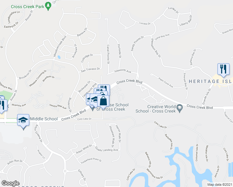 map of restaurants, bars, coffee shops, grocery stores, and more near 18115 Villa Creek Drive in Tampa