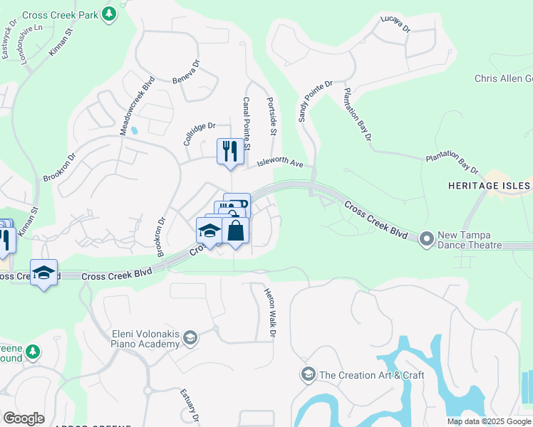 map of restaurants, bars, coffee shops, grocery stores, and more near 18113 Villa Creek Drive in Tampa