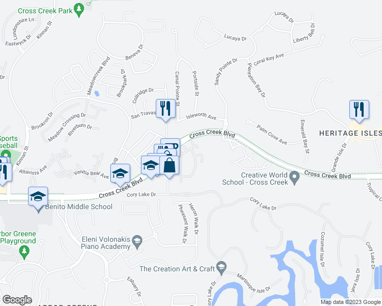 map of restaurants, bars, coffee shops, grocery stores, and more near 18106 Villa Creek Drive in Tampa