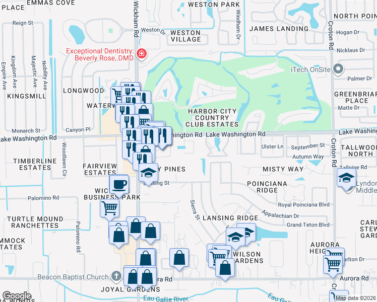 map of restaurants, bars, coffee shops, grocery stores, and more near 2724 Golf Lake Circle in Melbourne