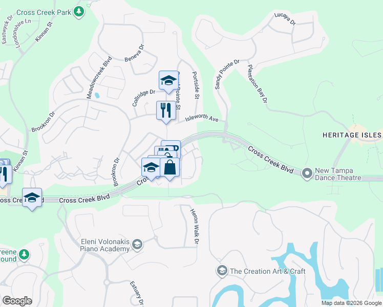 map of restaurants, bars, coffee shops, grocery stores, and more near 10416 Villa View Circle in Tampa