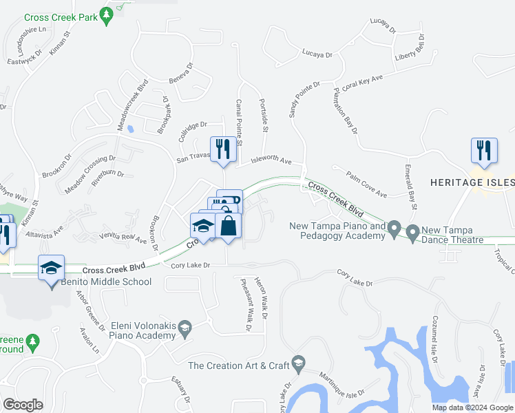 map of restaurants, bars, coffee shops, grocery stores, and more near 17975 Villa Creek Drive in Tampa