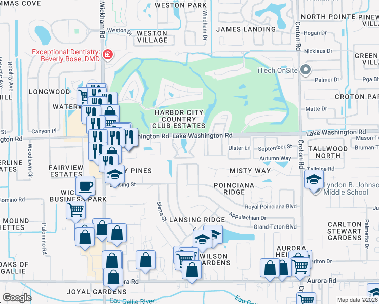 map of restaurants, bars, coffee shops, grocery stores, and more near 2200 Woodwind Trail in Melbourne