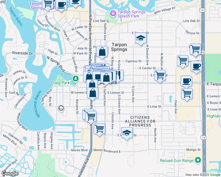 map of restaurants, bars, coffee shops, grocery stores, and more near 310 East Tarpon Avenue in Tarpon Springs