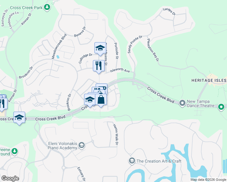 map of restaurants, bars, coffee shops, grocery stores, and more near 17936 Villa Creek Drive in Tampa