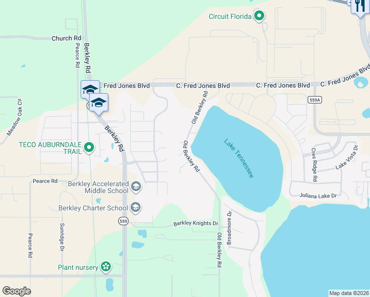 map of restaurants, bars, coffee shops, grocery stores, and more near 4203 Kempski Court in Auburndale
