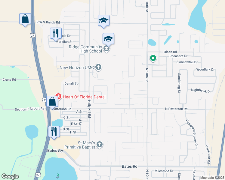 map of restaurants, bars, coffee shops, grocery stores, and more near 366 Pentas Lane in Haines City