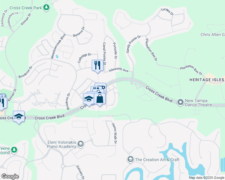 map of restaurants, bars, coffee shops, grocery stores, and more near 10416 Villa View Circle in Tampa