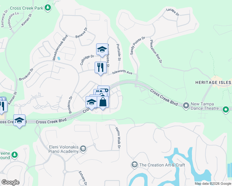 map of restaurants, bars, coffee shops, grocery stores, and more near 10446 Villa View Circle in Tampa