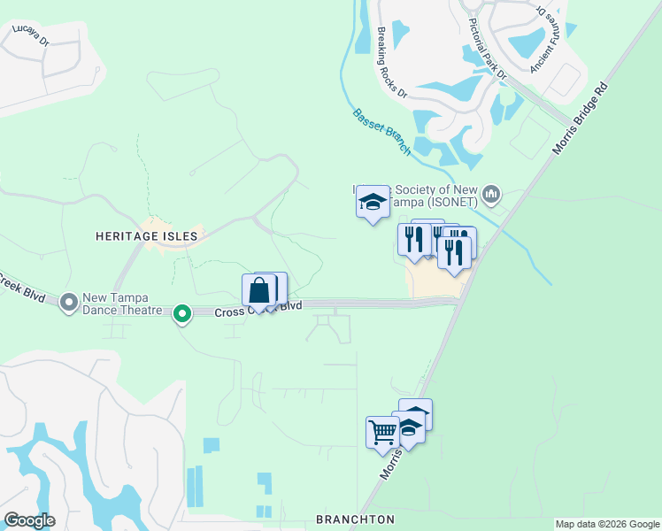 map of restaurants, bars, coffee shops, grocery stores, and more near 18118 Paradise Point Drive in Tampa