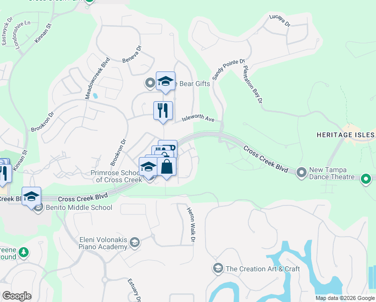 map of restaurants, bars, coffee shops, grocery stores, and more near 10446 Villa View Circle in Tampa