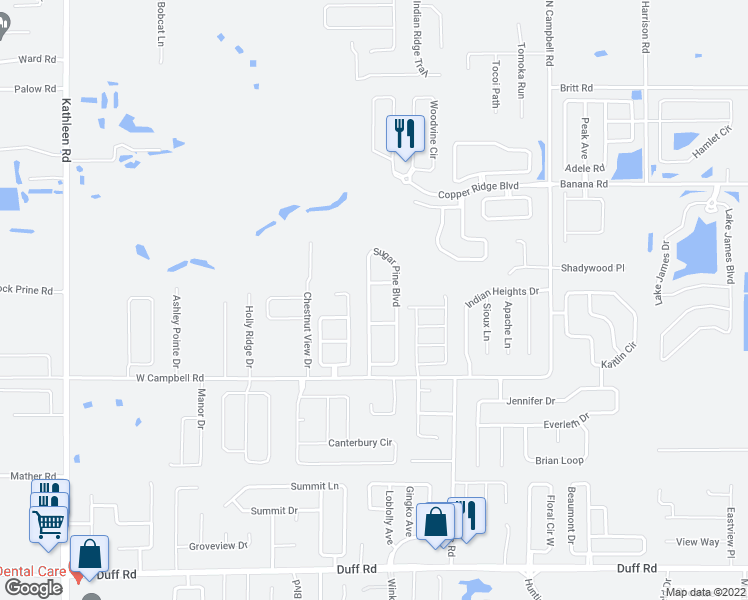 map of restaurants, bars, coffee shops, grocery stores, and more near 7863 Sugar Pine Boulevard in Lakeland