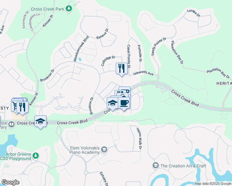 map of restaurants, bars, coffee shops, grocery stores, and more near 10458 Blackmore Drive in Tampa