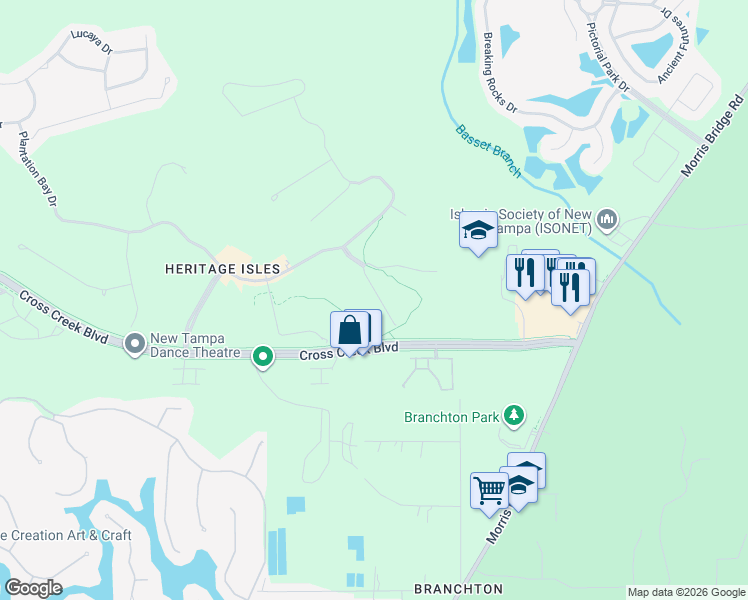 map of restaurants, bars, coffee shops, grocery stores, and more near 18136 Nassau Point Drive in Tampa