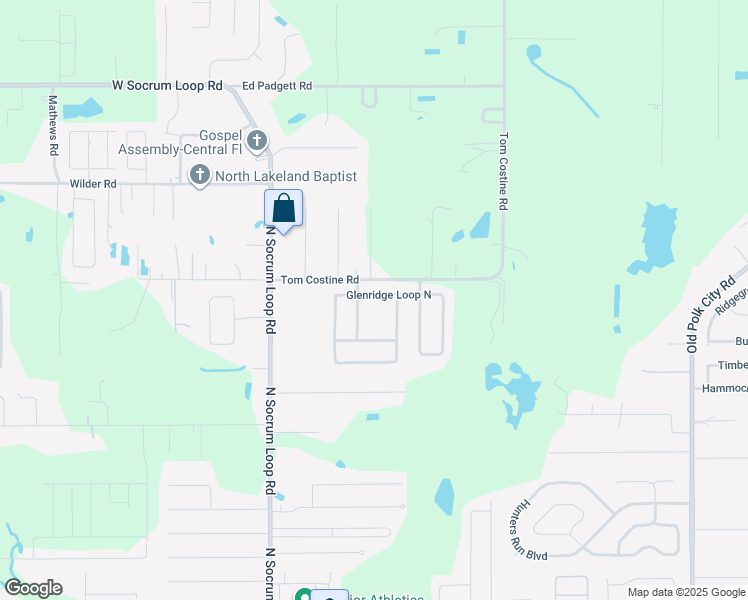 map of restaurants, bars, coffee shops, grocery stores, and more near 249 Glenridge Loop North in Lakeland