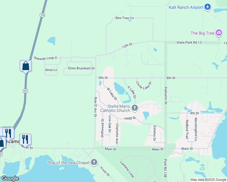 map of restaurants, bars, coffee shops, grocery stores, and more near 146 West Lake Drive in Rockport