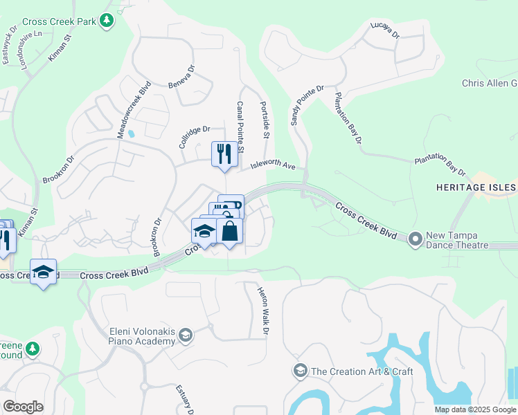 map of restaurants, bars, coffee shops, grocery stores, and more near 10416 Villa View Circle in Tampa