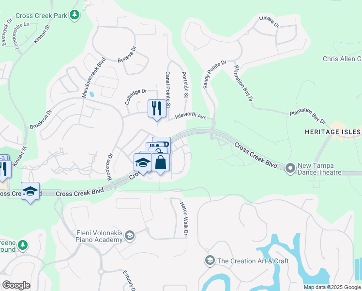 map of restaurants, bars, coffee shops, grocery stores, and more near 10416 Villa View Circle in Tampa