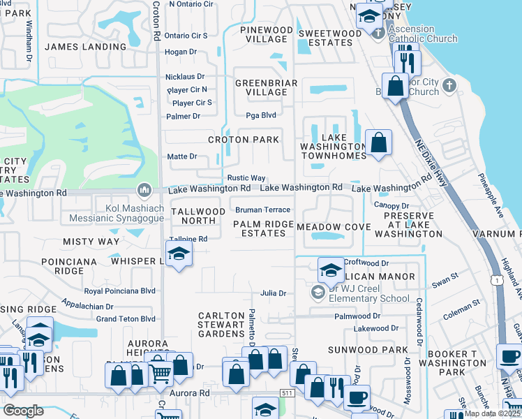 map of restaurants, bars, coffee shops, grocery stores, and more near 1750 Bruman Terrace in Melbourne