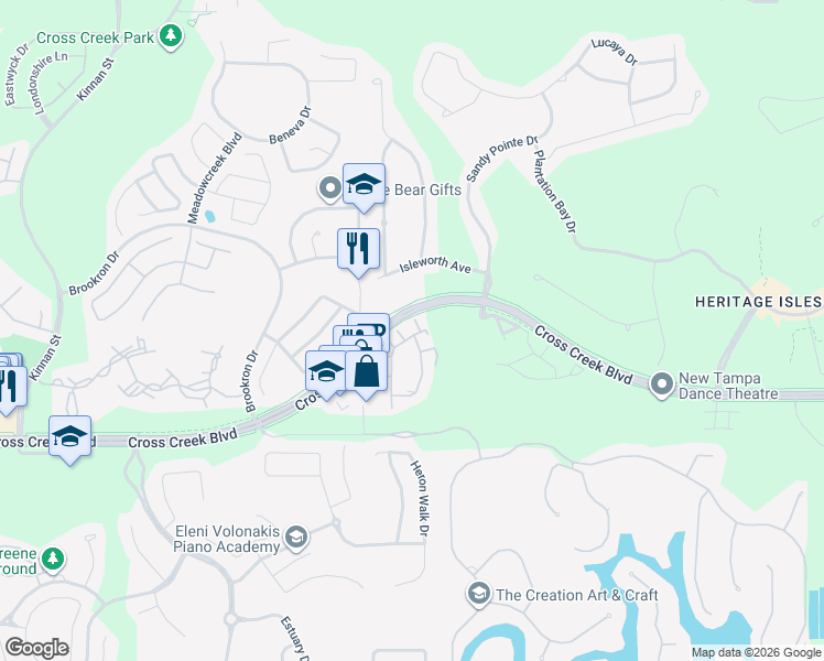 map of restaurants, bars, coffee shops, grocery stores, and more near 10412 Villa View Circle in Tampa