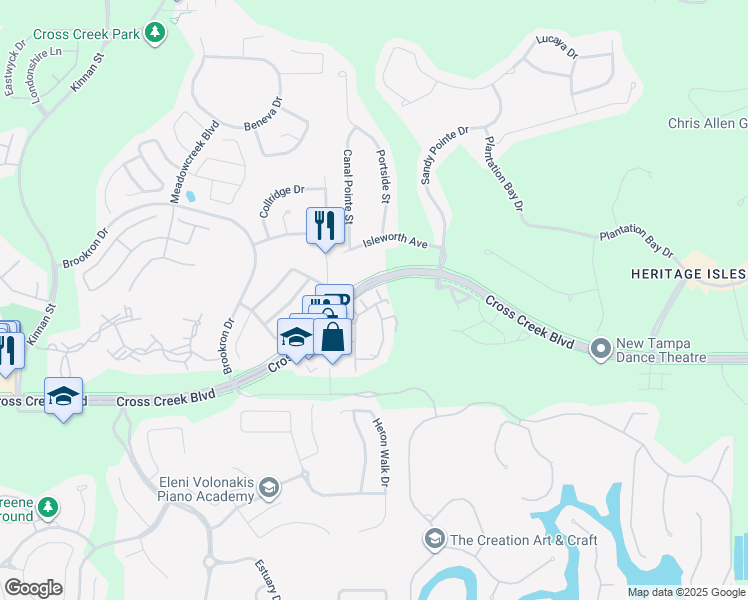 map of restaurants, bars, coffee shops, grocery stores, and more near 10416 Villa View Circle in Tampa