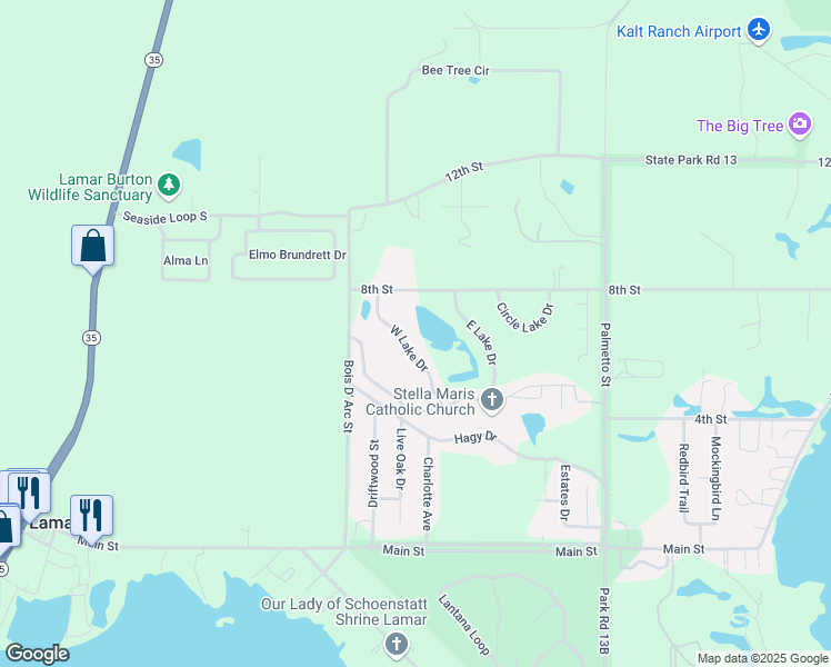 map of restaurants, bars, coffee shops, grocery stores, and more near 146 West Lake Drive in Rockport