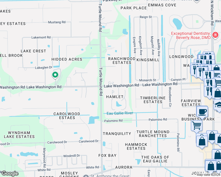 map of restaurants, bars, coffee shops, grocery stores, and more near 2370 Ophelia Ln in Melbourne