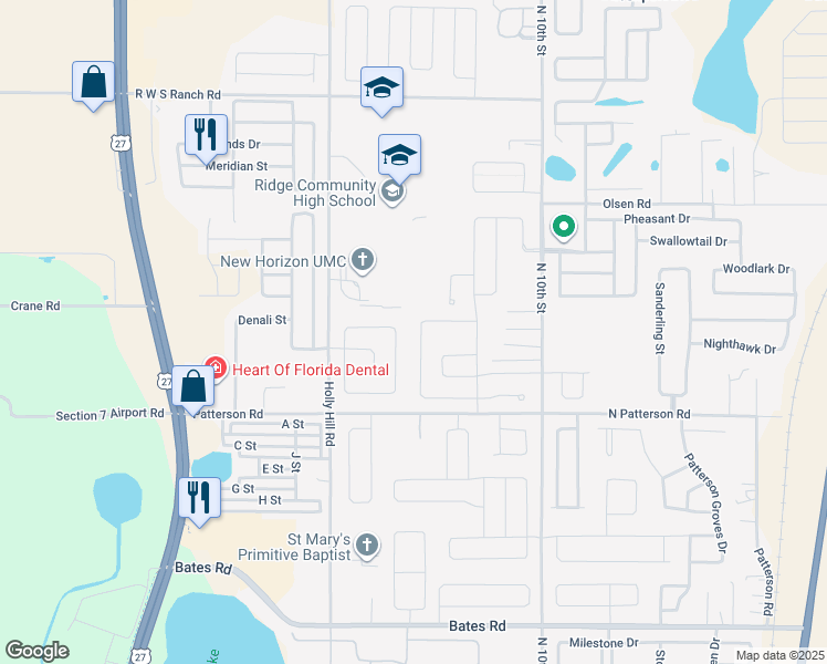 map of restaurants, bars, coffee shops, grocery stores, and more near 366 Pentas Lane in Haines City