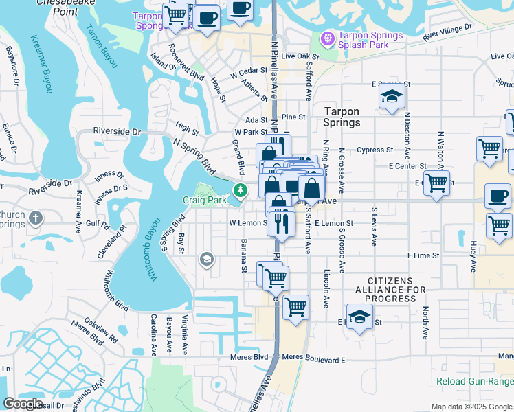 map of restaurants, bars, coffee shops, grocery stores, and more near 47 West Tarpon Avenue in Tarpon Springs
