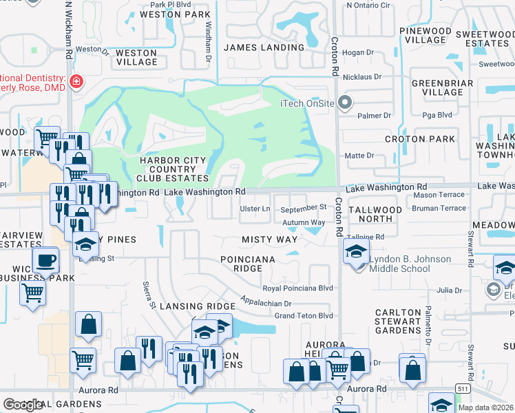 map of restaurants, bars, coffee shops, grocery stores, and more near 192 Berkshire Lane in Melbourne