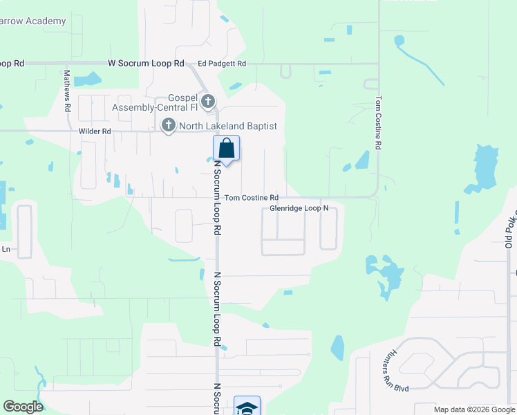 map of restaurants, bars, coffee shops, grocery stores, and more near 8050 Glenridge Loop West in Lakeland