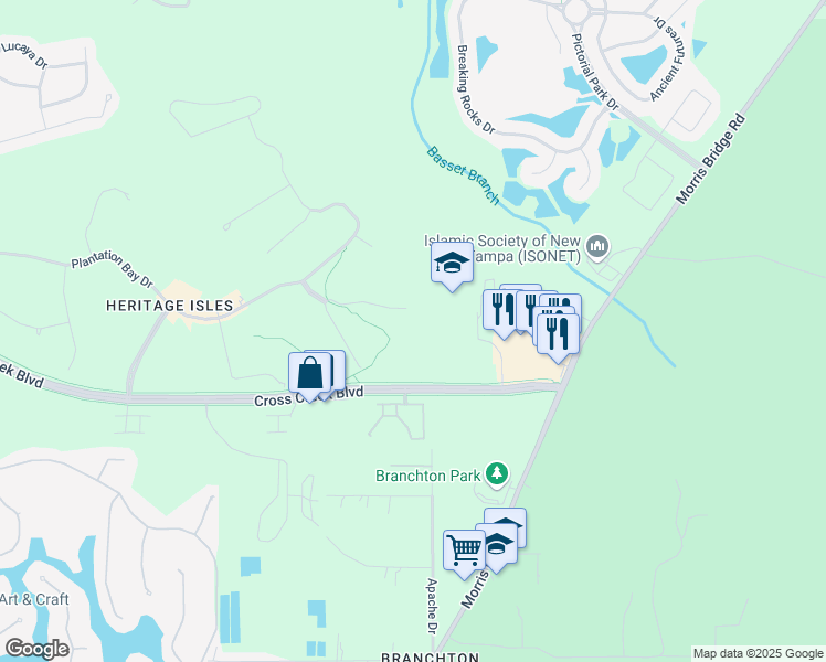 map of restaurants, bars, coffee shops, grocery stores, and more near 18117 Paradise Point Drive in Tampa